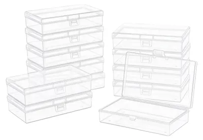 Productafbeelding van Set van 12 opbergboxen van kunststof met deksel, transparant (13,5 x 8 x 3 cm) – Sorteerboxen voor sieraden, knutselmaterialen en kleine onderdelen – Organizerset