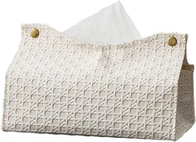 Zdjęcie produktu dla Uchwyt na pudełko z chusteczkami z imitacji skórypoliuretan – nowoczesna dekoracja – biały – 19 x 14 x 12 cm – trwały
