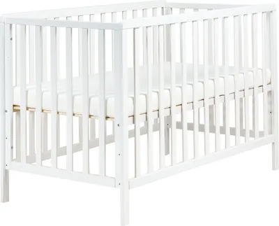 Produktbild von BELIANI Babybett aus weißem Kiefernholz 70 x 130 cm mit höhenverstellbaren Gitterstäben Standardgröße Kinderzimmerzubehör minimalistisches Design