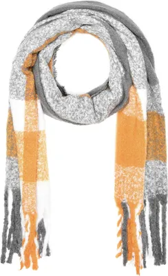 Produktbild von Damen Strickschal kariert Karo Fransen XXL Wollschal Oversized Winterschal Autiga® orange-grau