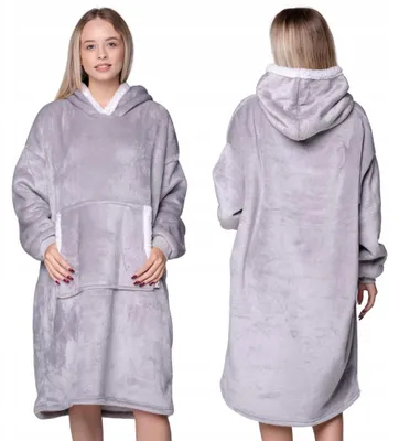 Produktbild von Oversize Deckenpullover XXL - Kuscheldecke mit Ärmeln und Kapuze - Fleece Hellgrau
