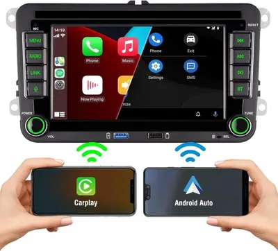 Produktbild von 7" Integriertes kabelloses Carplay/Android Auto mit RDS Bluetooth FM AM Doppel-DIN 1080P Full HD Vollbild-IPS-Bildschirm f. VW Modelle Linux-Autoradio