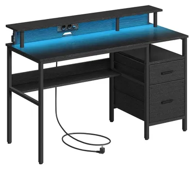 Obrázok produktu pre Čierny písací stôl s zásuvkami a podstavcom na monitor – pracovňa do domácnosti – 110 x 65 x 13,5 cm – 24 kg