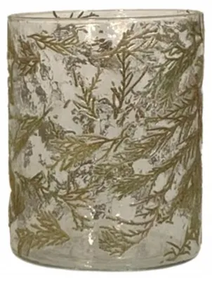 Image de Bougeoir en verre Donika avec branches de sapin naturel pour bougie chauffe-plat