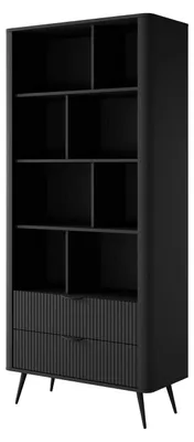 Produktbild von Bücherregal Regal FLORE 88 cm Schwarz Geriffelt 2 Schubladen Standregal