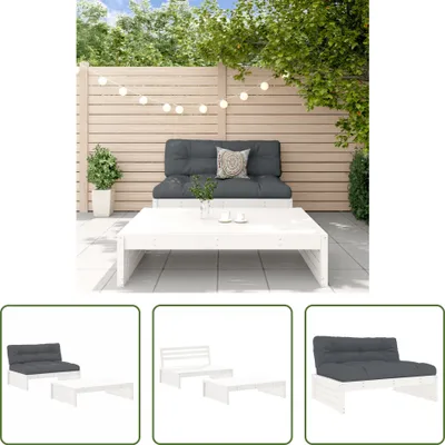 Produktbild von The Living Store 2-tlg. Garten-Lounge-Set mit Kissen Weiß Massivholz