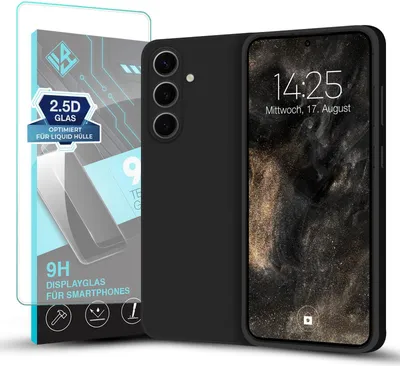 Produktbild von Hülle für Samsung Galaxy S24 FE mit 9H Displayglas Displayschutz Plus Case Cover Bumper Silikon Softgrip Schutzhülle Farbe: Schwarz