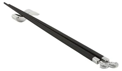 Produktbild von Alessi - Anna Stick Essstäbchen mit Halter, 2 Stück, Edelstahl, Holz