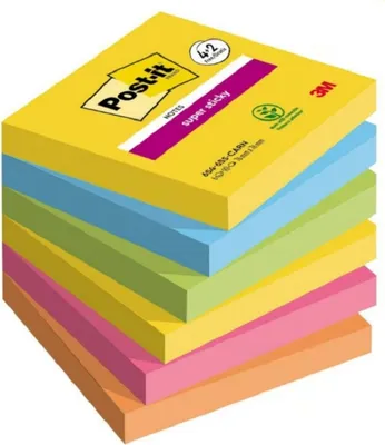 Zdjęcie produktu dla Post-it 654-SSCARN-P4+2 Karteczki samoprzylepne Post-it Super Sticky Notes, 76 x 76 mm, 4+2