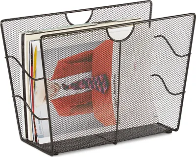 Produktbild von Relaxdays Zeitungsständer Mesh, Zeitschriftensammler Metall, Zeitungshalter stehend, HxBxT: 27 x 39 x 17 cm, schwarz