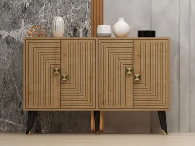 Zdjęcie produktu dla Skye Decor, Ahart - Sapphire Oak, Gold, szafka do salonu, dąb szafirowy, 120 x 80 x 30 cm