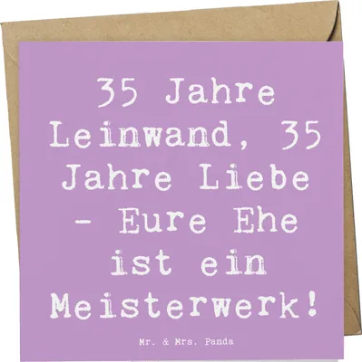Produktbild von Mr. & Mrs. Panda Glückwunschkarte Spruch 35. Hochzeitstag Leinwandhochzeit - Lavendeltraum - Geschenk, Klappkarte, faltkarte, handgefertigte Produkte, Individualität