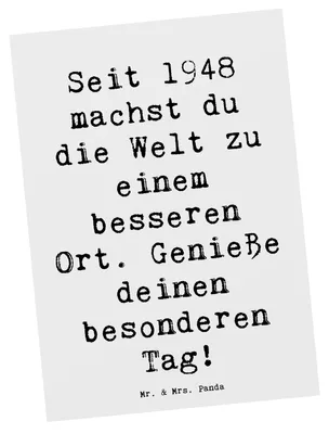Produktbild von Mr. & Mrs. Panda Postkarte Spruch 1948 Geburtstag - Weiß - Geschenk, Geschenkideen, Geburtstagsgeschenk, Fotokarte, Postkarten, Alter, Happy Birthday, Grußkarte