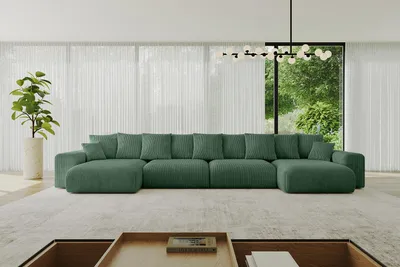 Produktbild von ALTDECOR Ecksofa mit Schlaffunktion und Bettkasten ESKAR-U2 - 464x176x72 cm Grün - Corner Sofa Eckcouch Couch U-Form universal, links/rechts angeordnet Schlafcouch Ausziehbar Wohnlandschaft