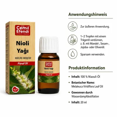 Produktbild von Niaouli-Öl, 20 ml, ätherisches Öl zur äußeren Anwendung, KI-generiertes Bild