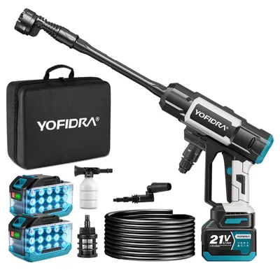 Produktbild von Yofidra Akku-Hochdruckreiniger, 250 bar, 7,5 l/min, 3 Stufen, 2 Akkus, 6-in-1-Düse und 5-m-Schlauch