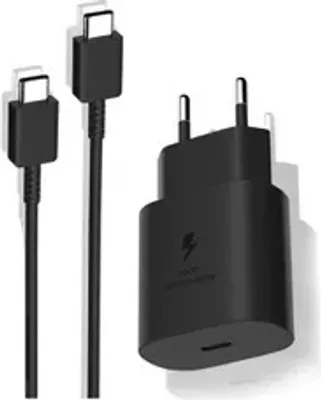 Produktbild von Ladeset 25 Watt USB-C passt für Samsung Galaxy S25 S24 S23 S22 S21 S20 +, Ultra, Edge & iPhone 16 + 15 Pro Max, Pro, Plus, e [Schwarz]