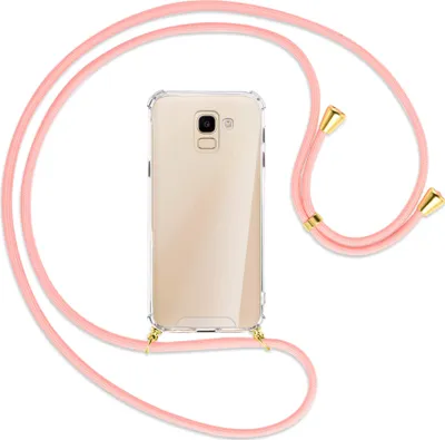 Produktbild von Handykette Backcover-Schutzhülle mit Band (Metall goldfarben) für Samsung Galaxy J6 2018 - rosa