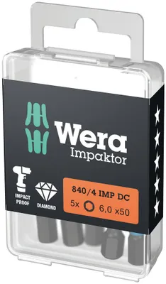 Produktbild von Wera Bit Impaktor 6-kant 4 Länge 50mm 6-kant 1/4 Zoll diamantbeschichtet 840 / 4 IMPDC DIN3126-D6,6 - 5057644001