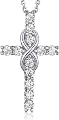 Image de Croix chaîne moissanite 1,2 carat argent 925 pendentif collier femmes hommes