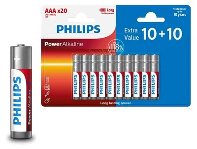 Immagine prodotto di Philips batterie AAA 20 pezzi batterie LR03/1,5V - Batterie alcaline - Batteria AAA con durata di conservazione di 10 anni - fino al 118% di energia in più