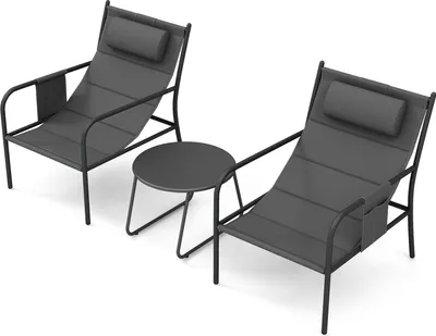 Produktbild von GOPLUS 3tlg. Gartenmöbel Set, Bistroset inkl. 2 Gartenstühlen & Beistelltisch, Balkonset Balkonmöbel Terrassenmöbel mit Kopfkissen, Grau