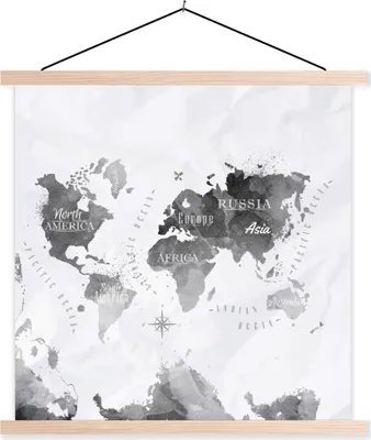 Produktbild von MuchoWow® Textilposter Weltkarten - Ölgemälde - Abstrakt 60x60 cm mit holzfarbenen Rahmen - Wanddekoration