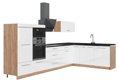 Produktbild von Eckküche Vicco Fame-Line Weiß Hochglanz/Goldkraft Eiche 347 x 207 cm, AP Anthrazit, Model 63613