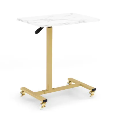 Produktbild von Beistelltisch mit Rollen, Pflegetisch Höhenverstellbar, Salon-Tablettwagen Gold, Betttisch C Form, Rollwagen 2832WG