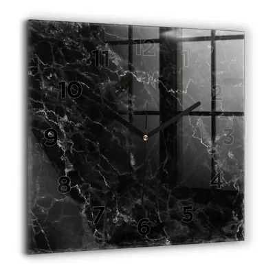 Produktbild von Wallfluent Große Wanduhr – Stilles Quarzuhrwerk - Uhr Dekoration Wohnzimmer Schlafzimmer Küche - Zifferblatt - schwarze Zeiger - 60 cm - Dunkler Marmor