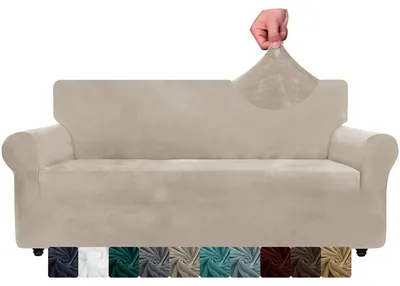 Produktbild von Weiche Stretch Sofaüberzug für 3-Sitzer, rutschfest, geeignet für Haustiere