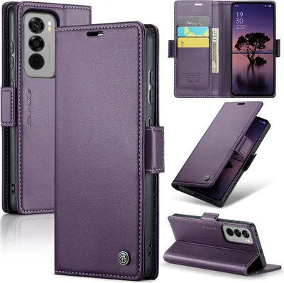Obrázek produktu pro Pouzdro pro Oppo Reno12 Pro, RFID Blokování Karet, Pokročilé Flip Kožené Pouzdro s Funkcí Stojánku Fialová