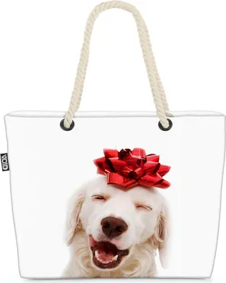 Produktbild von VOID Hund Schleife Geschenk Strandtasche Shopper 58x38x16cm 23L XXL Einkaufstasche Tasche Reisetasche Beach Bag