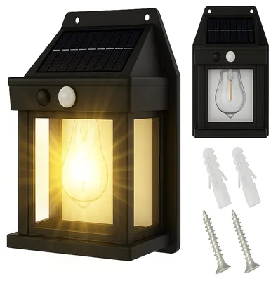 Produktbild von Solar Wandleuchte Außenleuchte Bewegungsmelder Dämmerungssensor LED Solarlampe 3 Modi 600 lm Warmweiß Schwarz