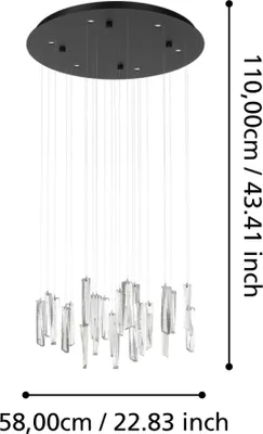 Produktbild von EGLO LED Hängelampe Sardenara, Pendelleuchte Esstisch, Deckenlampe hängend dimmbar, Stahl in schwarz, Glas mit Lufteinschlüssen in klar, warmweiß