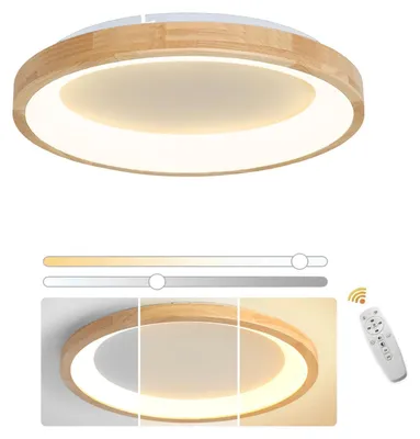LED-Deckenleuchte Holz 40 cm dimmbar mit Fernbedienung 24W