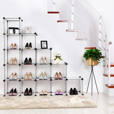 Produktbild von SONGMICS Schuhregal 16 Würfel | für 16 paar Schuhe | 125 × 125 × 31 cm | aus Kunststoff offenes Steckregal erweiterbar weiß LPC44L