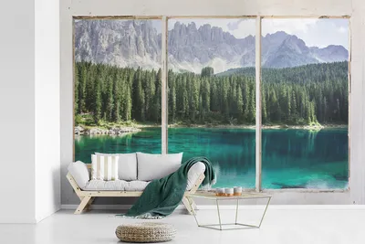 Produktbild von MuchoWow® Fototapete für Wohnzimmer oder Schlafzimmer Wandtapete Vinyl Motivtapete Aussicht - Baum - Wasser - 450x300 cm - Gemusterte