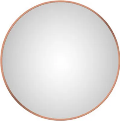 A round mirror with a copper-colored frame on a white background.