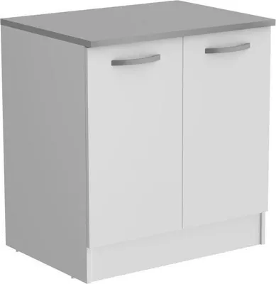 Image de Meuble Bas de Cuisine OSLO, 2 Portes, Blanc, L 80 x P 60 x H 86 cm