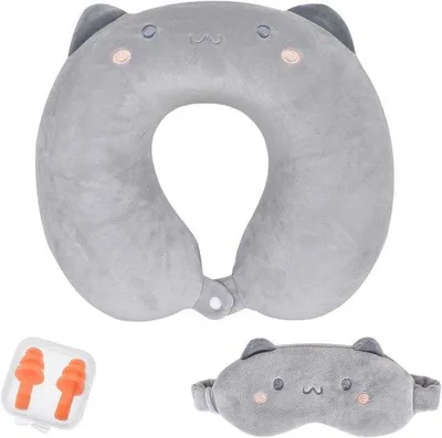 Produktbild von Reisekissen U-Form Traumschaum Kopfstütze mit Schlafmaske und Ohrstöpsel