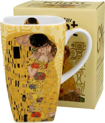 Image de DUO | Mug - Tasse à café - 650 ml - Klimt Le Baiser - blanc beige - Porcelaine - Tasse décorative carrée