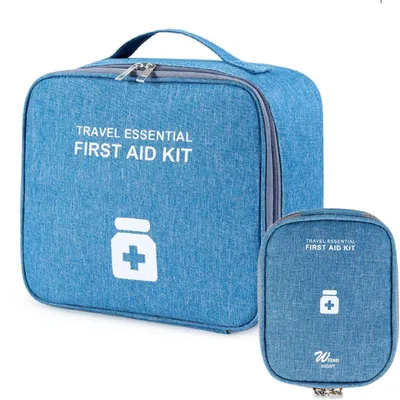Image de Trousse de médicaments, trousse de premiers secours, trousse de voyage, vide, couleur bleue, lot de 2