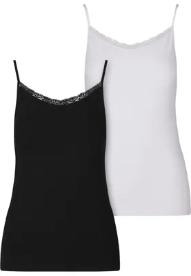 Produktbild von Urban Classics Damen Unterhemd Basic Tank Top Baumwolle Lace 2-Pack, Basic Trägertop aus Baumwolle mit Spitze, Spaghettiträger, Größen XS - XL