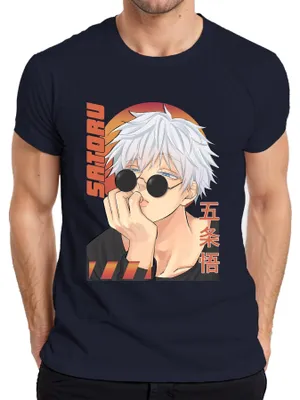 Produktbild von Gojo Satoru Jujutsu Kaisen Anime Sonnenbrille Weißhaar Geschenk Herren T-Shirt, Navy, L