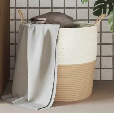 Produktbild von Cloris Designermöbel Aufbewahrungskorb Beige und Weiß Ø43x38 cm Baumwolle 2024 Neu