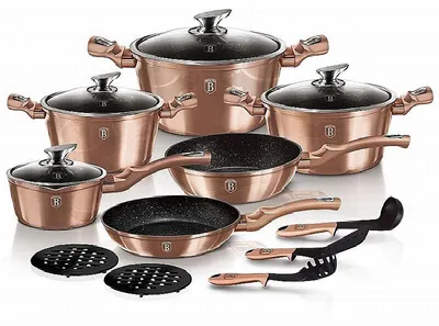 Obrázek produktu pro BERLINGERHAUS Sada nádobí s mramorovým povrchem 15 ks Rosegold Metallic Line BH-1224