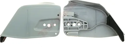 Two parts of a chainsaw cover are shown against a white background.