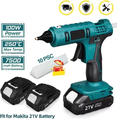 Image de Pistolet à colle chaude - Batterie 100 W - 2 batteries incluses - Bâtons de colle de 11 mm - Chargeur UE -  CE