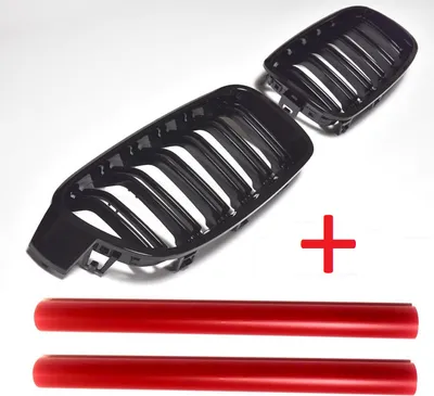 Produktbild von Kühlergrill Sportgrill Grill Gitter Schwarz Glanz + Grill Streben in ROT für BMW